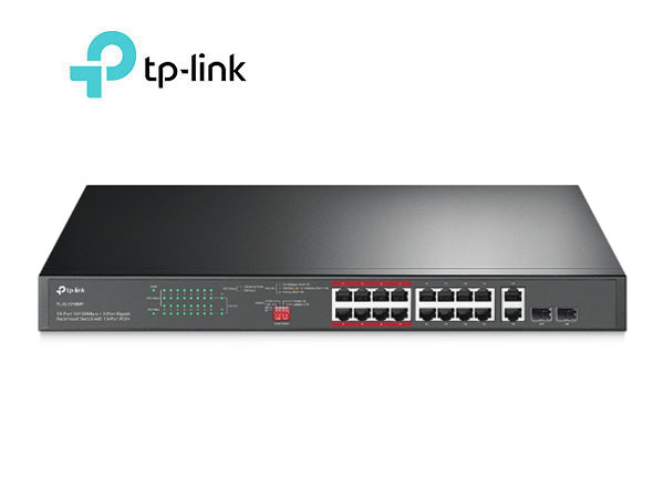 TP-Link TL-SL1218MP 16-Port 10/100 Mbps + 2-Port Gigabit Rackmount Switch with 16-Port PoE+ | T105