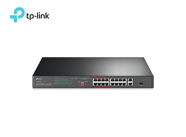 TP-Link SL1218P 16-Port 10/100 Mbps + 2-Port Gigabit Rackmount Switch with 16-Port PoE+ | T96