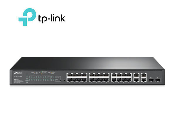 TP-Link TL-SL2428P JetStream 24-Port 10/100Mbps + 4-Port Gigabit Smart Switch with 24-Port PoE+ | T136