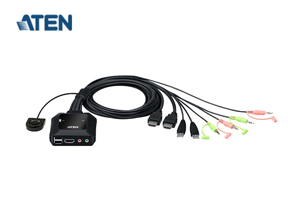 ATEN CS22H 2-Port USB 4K HDMI Cable KVM Switch with Remote Port Selector | A85